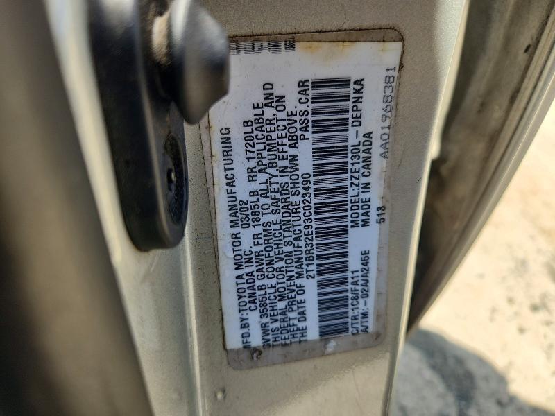 Auction sale of the 2003 Toyota Corolla, vin: 2T1BR32E93C023490, lot number: 55922846