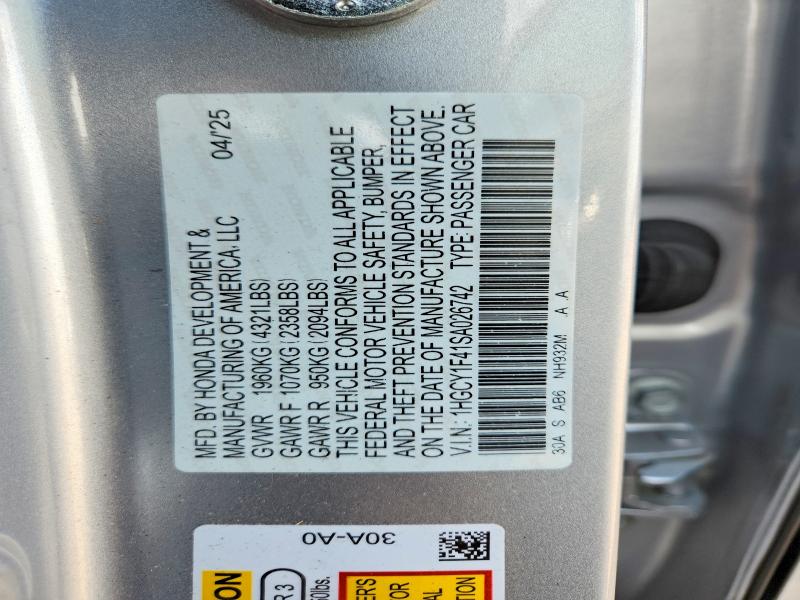 Продаж на аукціоні авто 2025 Honda Accord, vin: 1HGCY1F41SA026742, номер лоту: 57262326