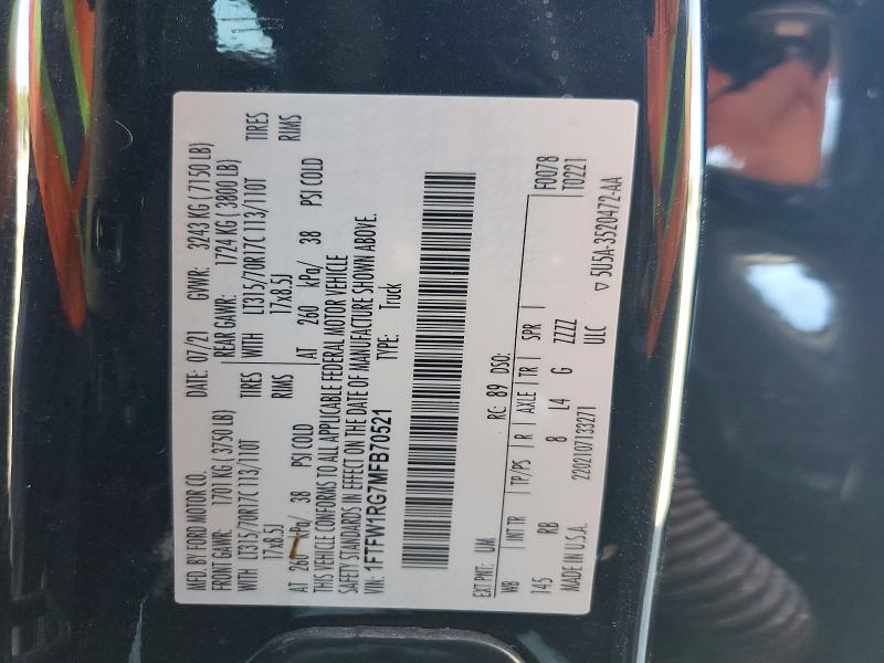 Продажа на аукционе авто 2021 Ford F150, vin: 1FTFW1RG7MFB70521, номер лота: 56686436