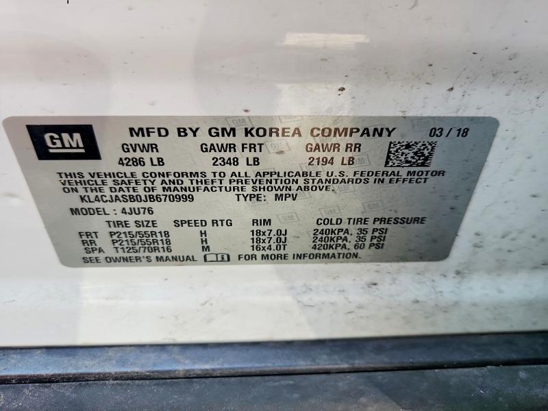 55078866 :رقم المزاد ، KL4CJASB0JB670999 vin ، 2018 Buick Encore مزاد بيع
