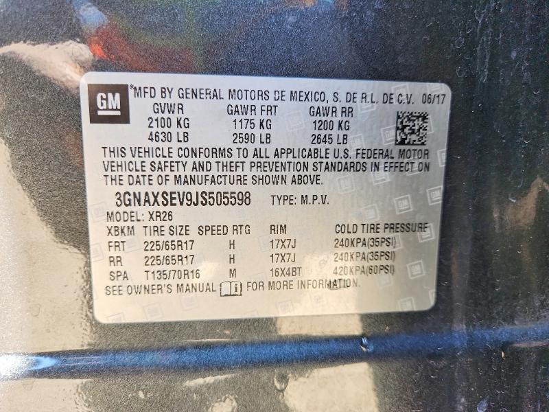 Продажа на аукционе авто 2018 Chevrolet Equinox, vin: 3GNAXSEV9JS505598, номер лота: 55509696