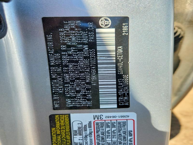 2007 Toyota Camry მანქანა იყიდება აუქციონზე, vin: 4T1BK46K47U023055, აუქციონის ნომერი: 55719486