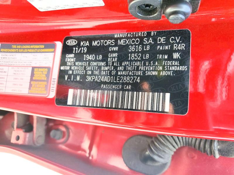 59226976 :رقم المزاد ، 3KPA24AD1LE288274 vin ، 2020 Kia Rio مزاد بيع