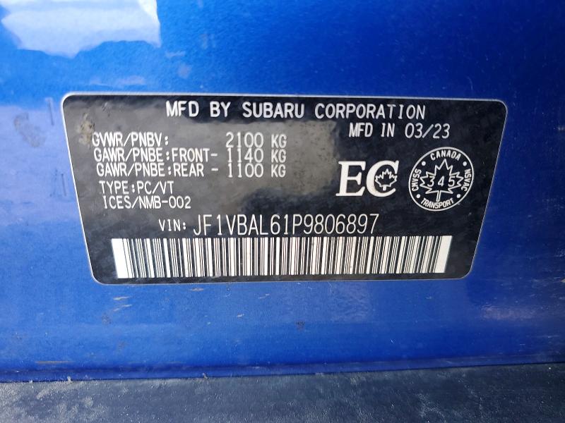 Продажа на аукционе авто 2023 Subaru Wrx, vin: JF1VBAL61P9806897, номер лота: 56737026