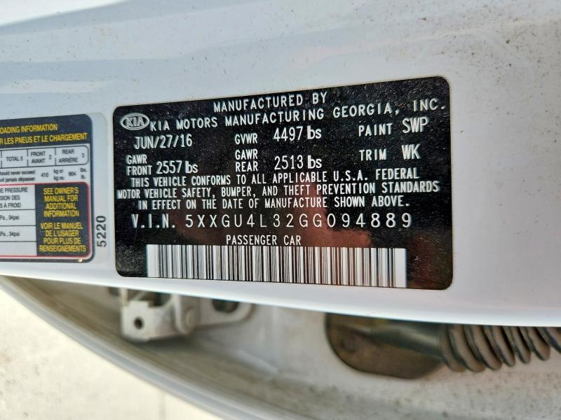 Aukcja sprzedaży 2016 Kia Optima, vin: 5XXGU4L32GG094889, numer aukcji: 85448845