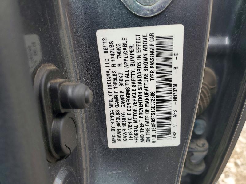 Aukcja sprzedaży 2012 Honda Civic, vin: 19XFB2F51CE073506, numer aukcji: 57776856