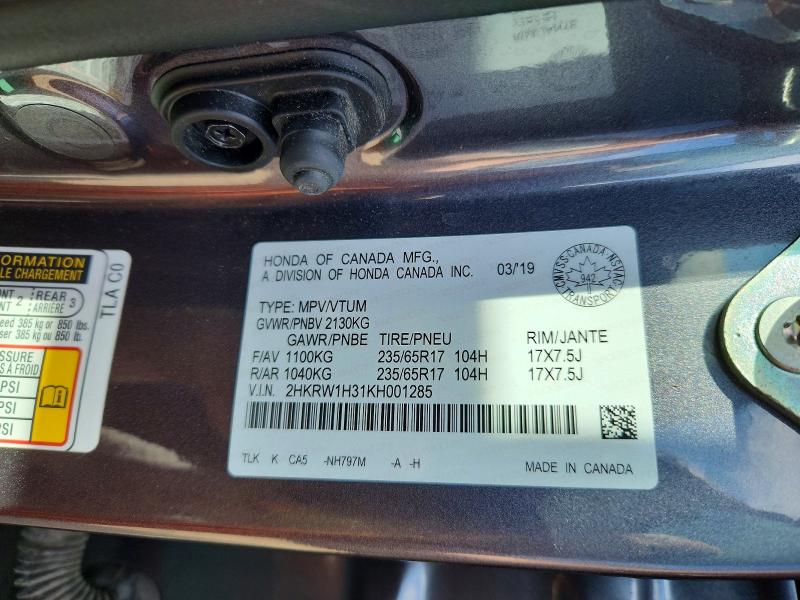Aukcja sprzedaży 2019 Honda Cr-v, vin: 2HKRW1H31KH001285, numer aukcji: 58590856