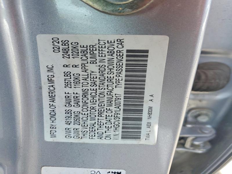 2020 Honda Accord მანქანა იყიდება აუქციონზე, vin: 1HGCV3F91LA007917, აუქციონის ნომერი: 55410426