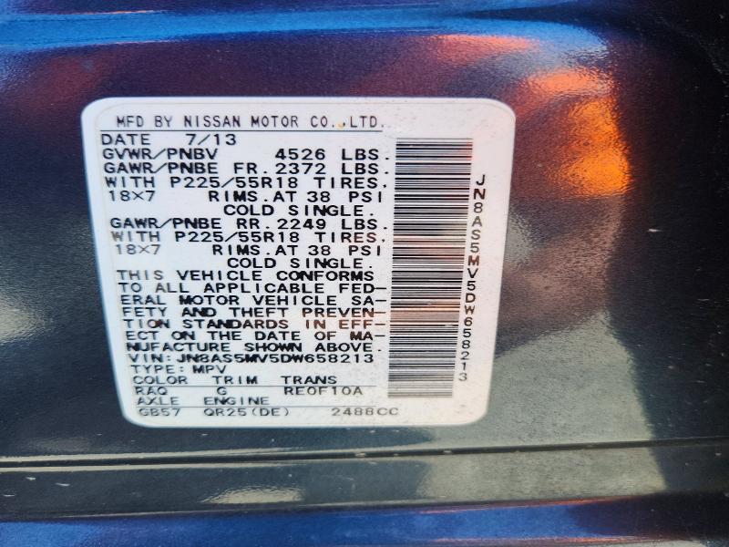 58311726 :رقم المزاد ، JN8AS5MV5DW658213 vin ، 2013 Nissan Rogue مزاد بيع