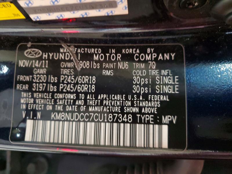 2012 Hyundai Veracruz მანქანა იყიდება აუქციონზე, vin: KM8NUDCC7CU187348, აუქციონის ნომერი: 56167686