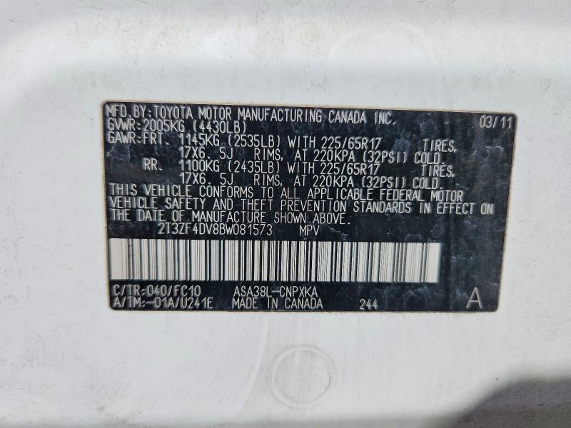 Продажа на аукционе авто 2011 Toyota Rav4, vin: 2T3ZF4DV8BW081573, номер лота: 55743636