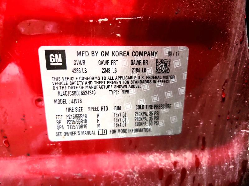 Продаж на аукціоні авто 2018 Buick Encore, vin: KL4CJCSB0JB534349, номер лоту: 58734846