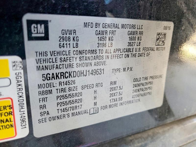 57029086 :رقم المزاد ، 5GAKRCKD0HJ149631 vin ، 2017 Buick Enclave مزاد بيع