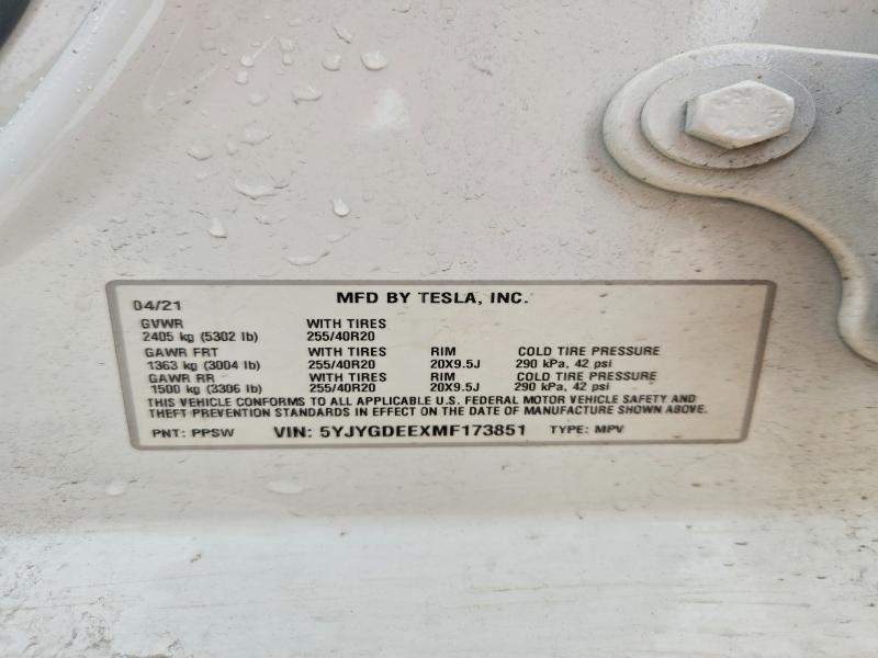 57134436 :رقم المزاد ، 5YJYGDEEXMF173851 vin ، 2021 Tesla Model Y مزاد بيع