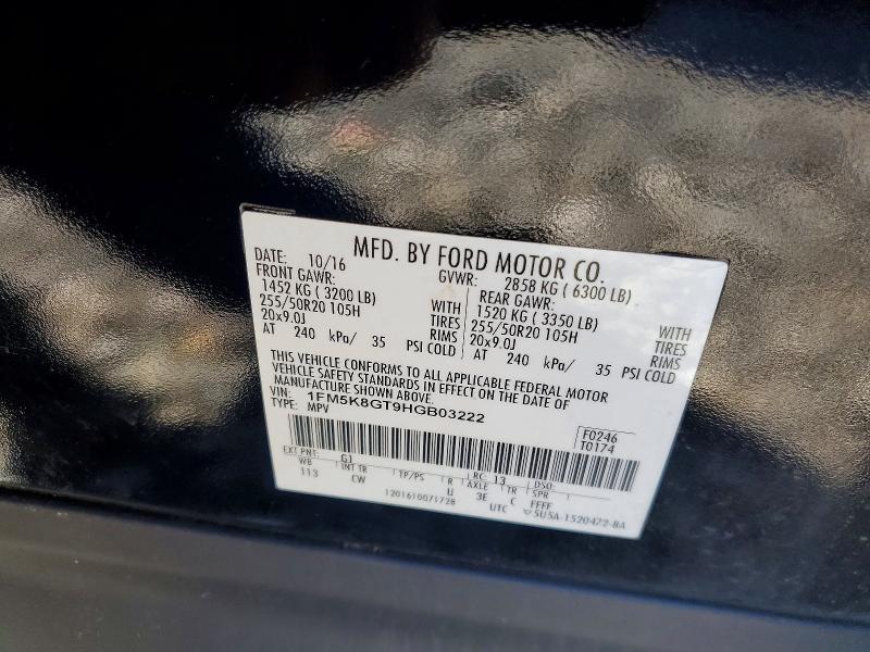 Aukcja sprzedaży 2017 Ford Explorer, vin: 1FM5K8GT9HGB03222, numer aukcji: 56628576