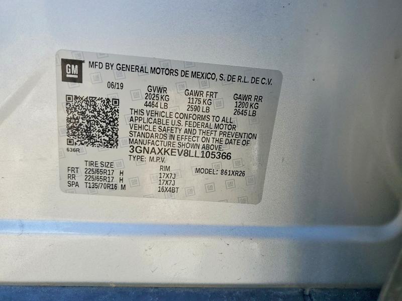 2020 Chevrolet Equinox მანქანა იყიდება აუქციონზე, vin: 3GNAXKEV8LL105366, აუქციონის ნომერი: 58273296