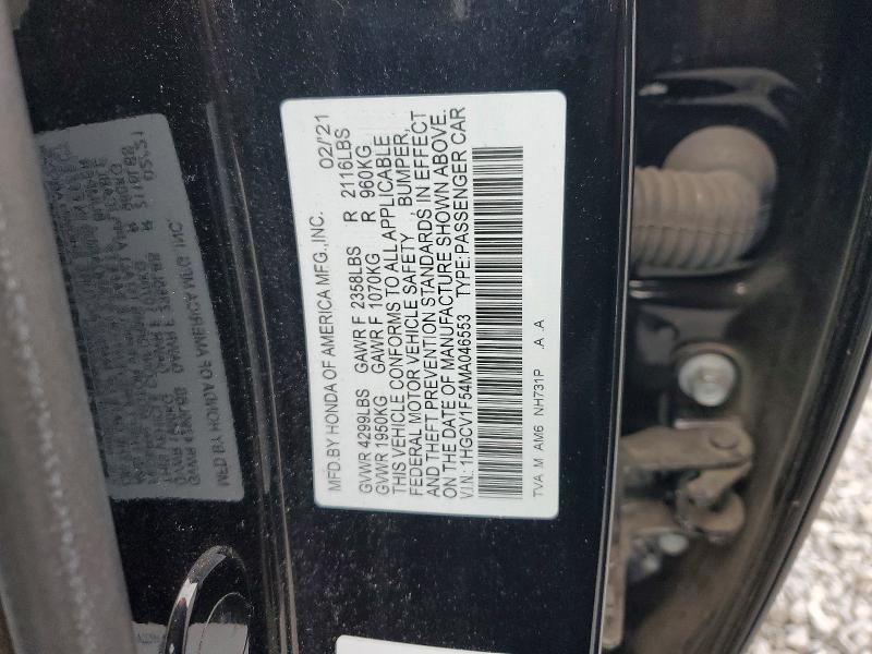 55863906 :رقم المزاد ، 1HGCV1F54MA046553 vin ، 2021 Honda Accord Se مزاد بيع