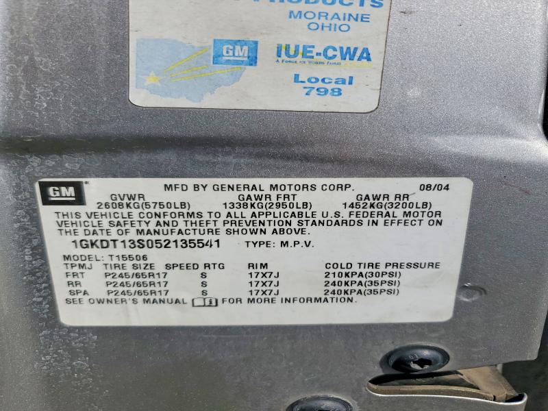 Продаж на аукціоні авто 2005 Gmc Envoy, vin: 1GKDT13S052135541, номер лоту: 57046696