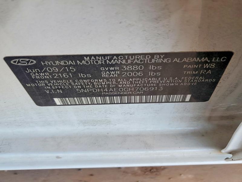 2016 Hyundai Elantra მანქანა იყიდება აუქციონზე, vin: 5NPDH4AE0GH706913, აუქციონის ნომერი: 59210506