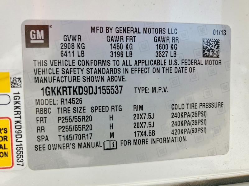 58531616 :رقم المزاد ، 1GKKRTKD9DJ155537 vin ، 2013 Gmc Acadia مزاد بيع