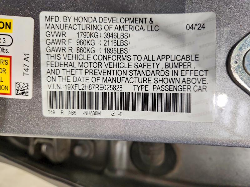 55918826 :رقم المزاد ، 19XFL2H87RE025828 vin ، 2024 Honda Civic مزاد بيع