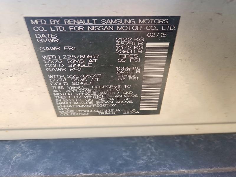 57380416 :رقم المزاد ، KNMAT2MV8FP538782 vin ، 2015 Nissan Rogue مزاد بيع
