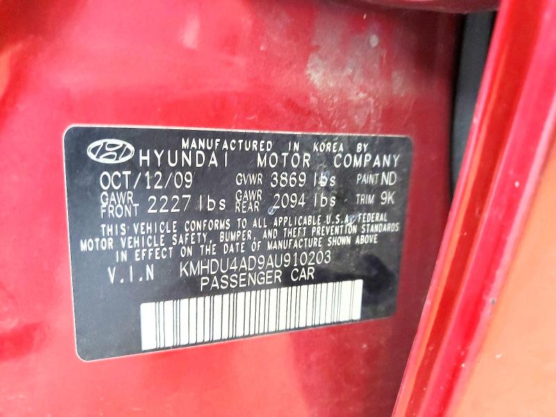 Auction sale of the 2010 Hyundai Elantra, vin: KMHDU4AD9AU910203, lot number: 55360036