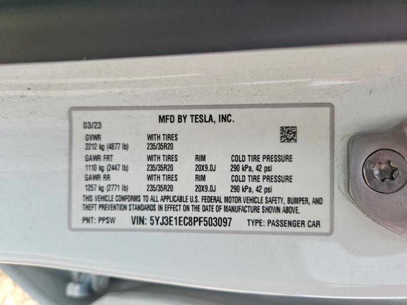 Продаж на аукціоні авто 2023 Tesla Model 3, vin: 5YJ3E1EC8PF503097, номер лоту: 57370456