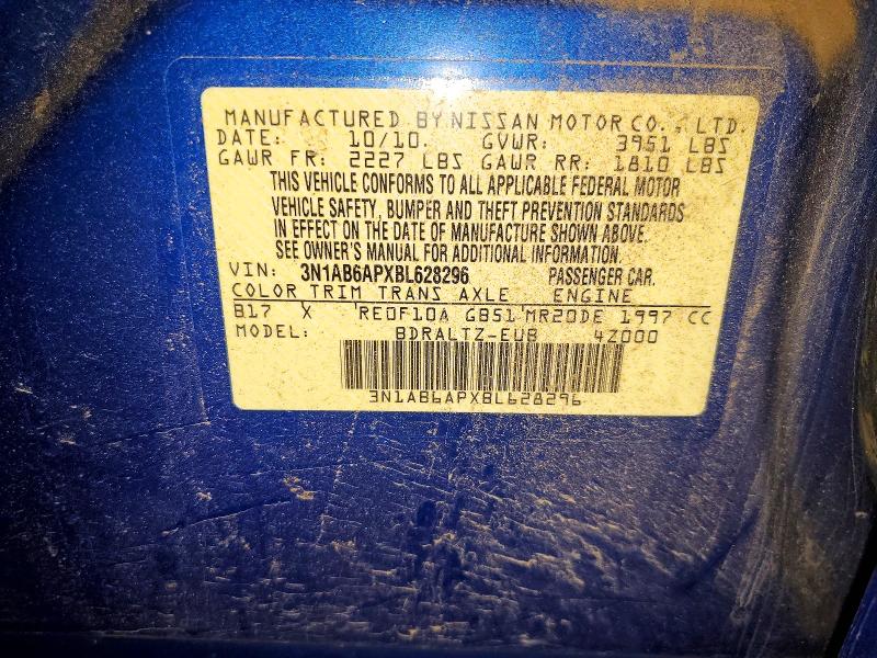 58089616 :رقم المزاد ، 3N1AB6APXBL628296 vin ، 2011 Nissan Sentra مزاد بيع