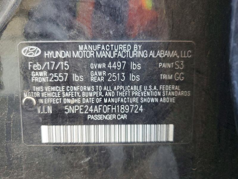 58458216 :رقم المزاد ، 5NPE24AF0FH189724 vin ، 2015 Hyundai Sonata مزاد بيع
