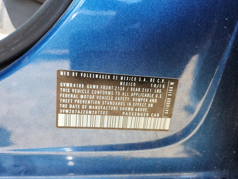 2016 Volkswagen Jetta მანქანა იყიდება აუქციონზე, vin: 3VW267AJ2GM267202, აუქციონის ნომერი: 57381726