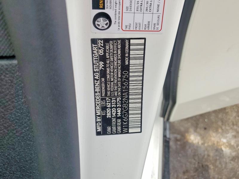 2022 Mercedes-benz S მანქანა იყიდება აუქციონზე, vin: W1K6G7GB2NA156750, აუქციონის ნომერი: 55870586
