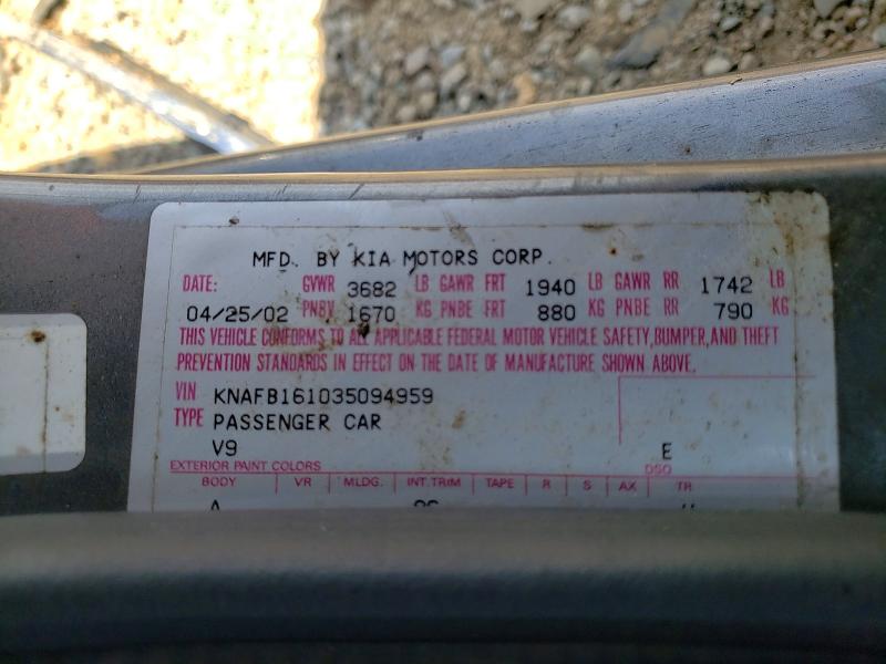 Продажа на аукционе авто 2003 Kia Spectra, vin: KNAFB161035094959, номер лота: 55749556