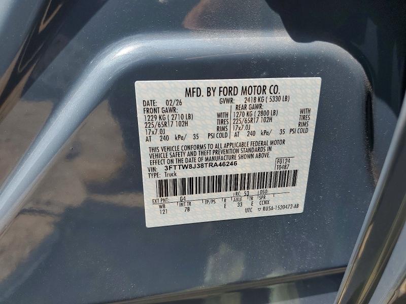 2026 Ford Maverick მანქანა იყიდება აუქციონზე, vin: 3FTTW8J38TRA46246, აუქციონის ნომერი: 59220636
