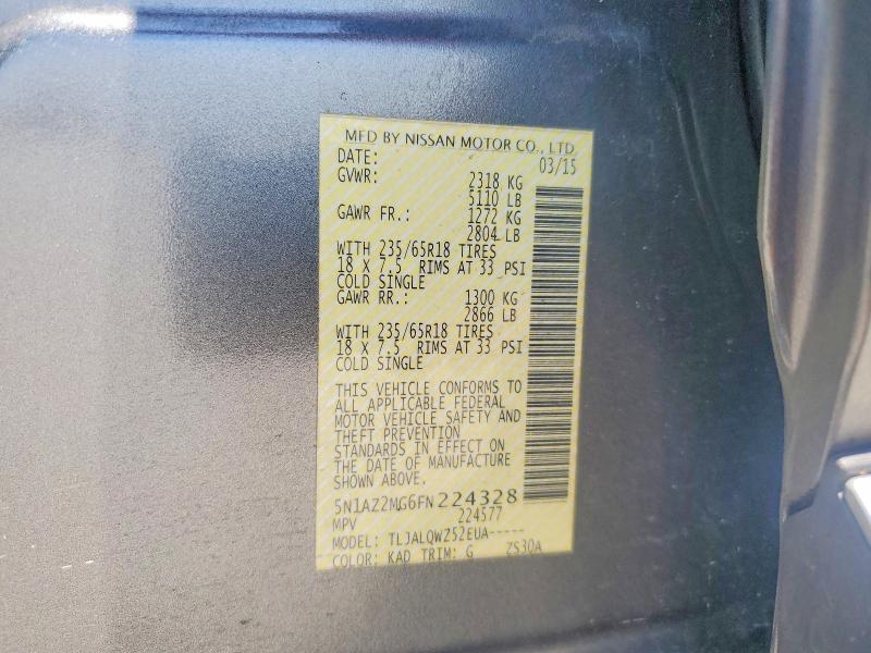 56529396 :رقم المزاد ، 5N1AZ2MG6FN224328 vin ، 2015 Nissan Murano مزاد بيع