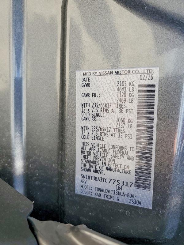 58100716 :رقم المزاد ، 5N1BT3BA3TC775317 vin ، 2026 Nissan Rogue مزاد بيع