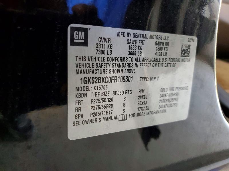 57585836 :رقم المزاد ، 1GKS2BKC0FR109301 vin ، 2015 Gmc Yukon مزاد بيع
