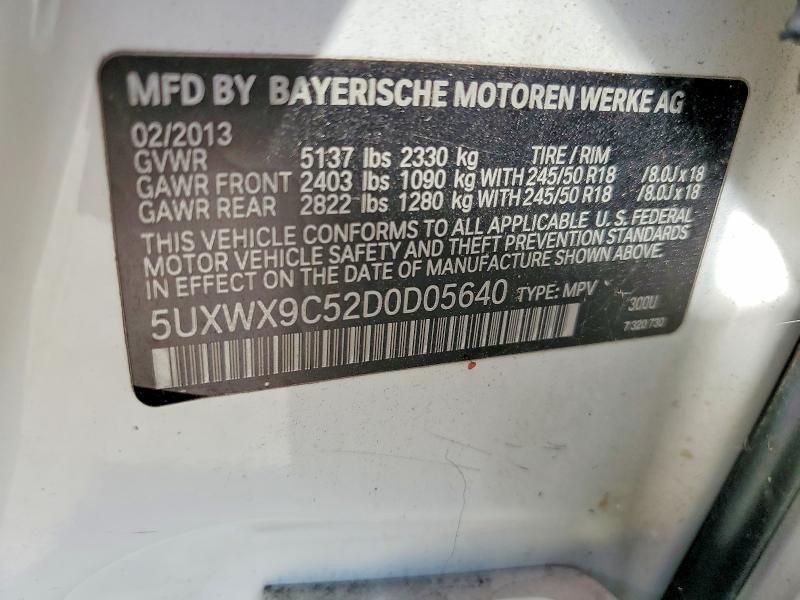 Auction sale of the 2013 Bmw X3, vin: 5UXWX9C52D0D05640, lot number: 57568426