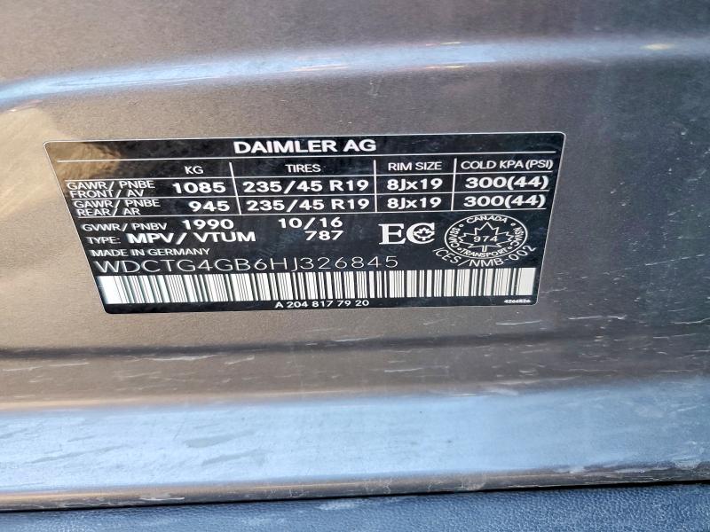 Aukcja sprzedaży 2017 Mercedes-benz Gla, vin: WDCTG4GB6HJ326845, numer aukcji: 53591366