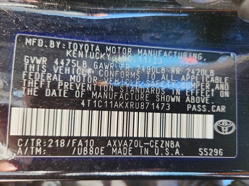 56930386 :رقم المزاد ، 4T1C11AKXRU871473 vin ، 2024 Toyota Camry مزاد بيع