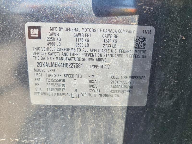 58817656 :رقم المزاد ، 2GKALMEK4H6227681 vin ، 2017 Gmc Terrain مزاد بيع