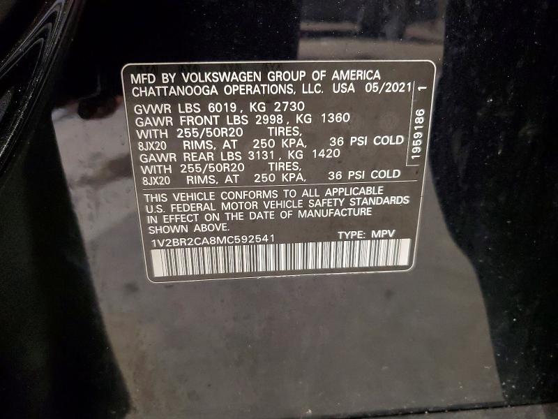 Продажа на аукционе авто 2021 Volkswagen Atlas, vin: 1V2BR2CA8MC592541, номер лота: 58460326