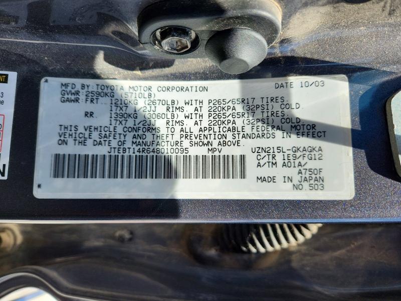Aukcja sprzedaży 2004 Toyota 4runner, vin: JTEBT14R648010095, numer aukcji: 59367686