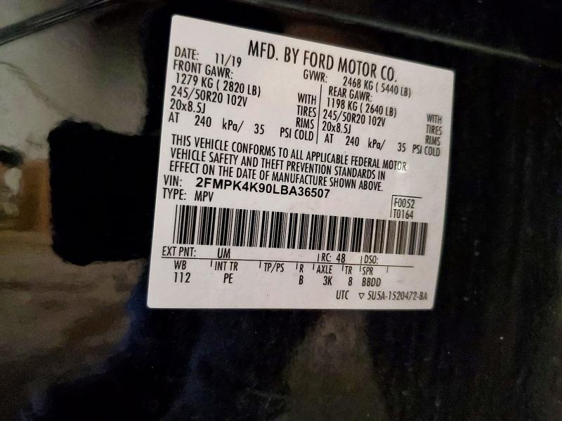 2020 Ford Edge მანქანა იყიდება აუქციონზე, vin: 2FMPK4K90LBA36507, აუქციონის ნომერი: 55841676