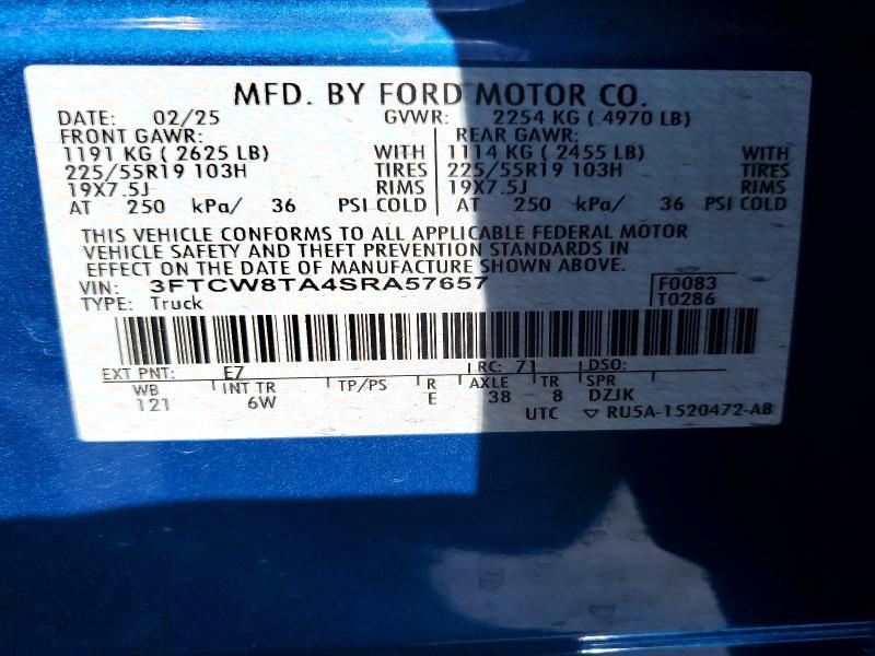 Auction sale of the 2025 Ford Maverick, vin: 3FTCW8TA4SRA57657, lot number: 56327916