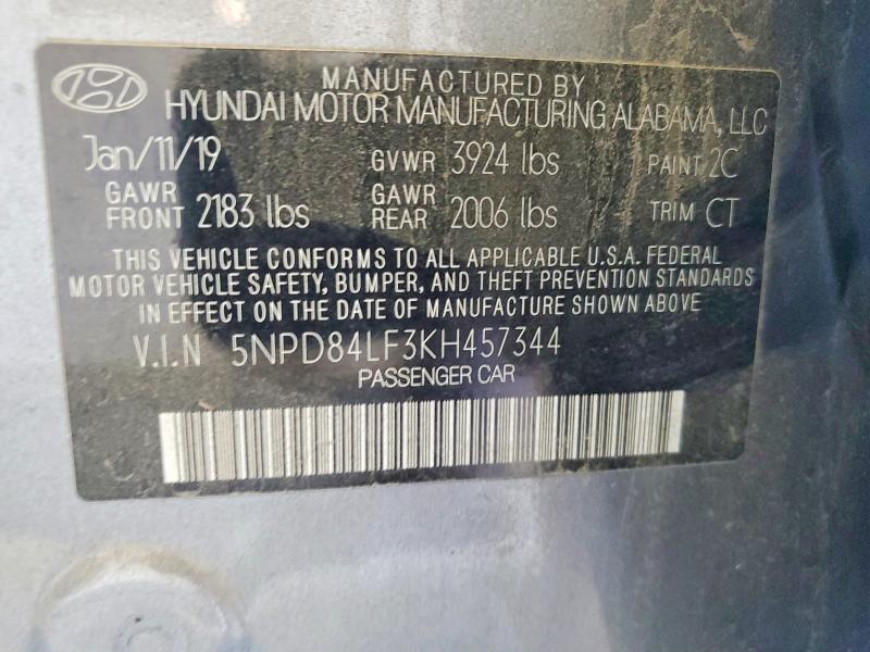 Aukcja sprzedaży 2019 Hyundai Elantra, vin: 5NPD84LF3KH457344, numer aukcji: 55984106