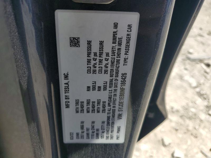 Продаж на аукціоні авто 2022 Tesla Model 3, vin: 5YJ3E1EB8NF186426, номер лоту: 58655956
