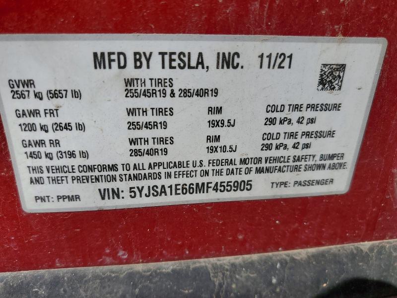 Aukcja sprzedaży 2021 Tesla Model S, vin: 5YJSA1E66MF455905, numer aukcji: 55697356
