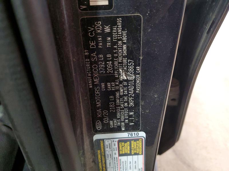 2020 Kia Forte მანქანა იყიდება აუქციონზე, vin: 3KPF24AD1LE238657, აუქციონის ნომერი: 57411606