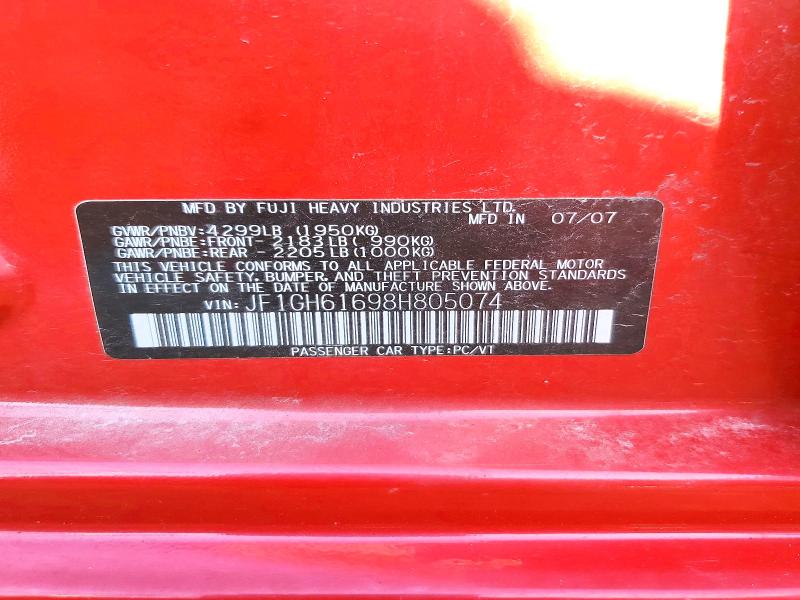 Продаж на аукціоні авто 2008 Subaru Impreza, vin: JF1GH61698H805074, номер лоту: 58010196